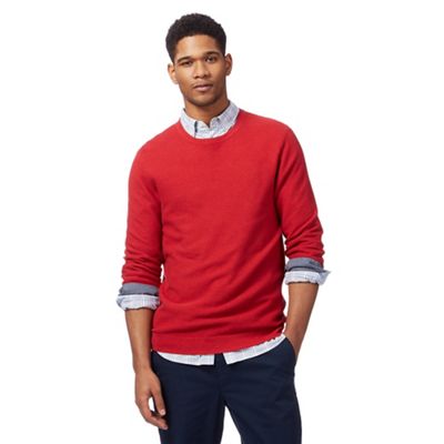 Big and tall red ribbed crew neck jumper